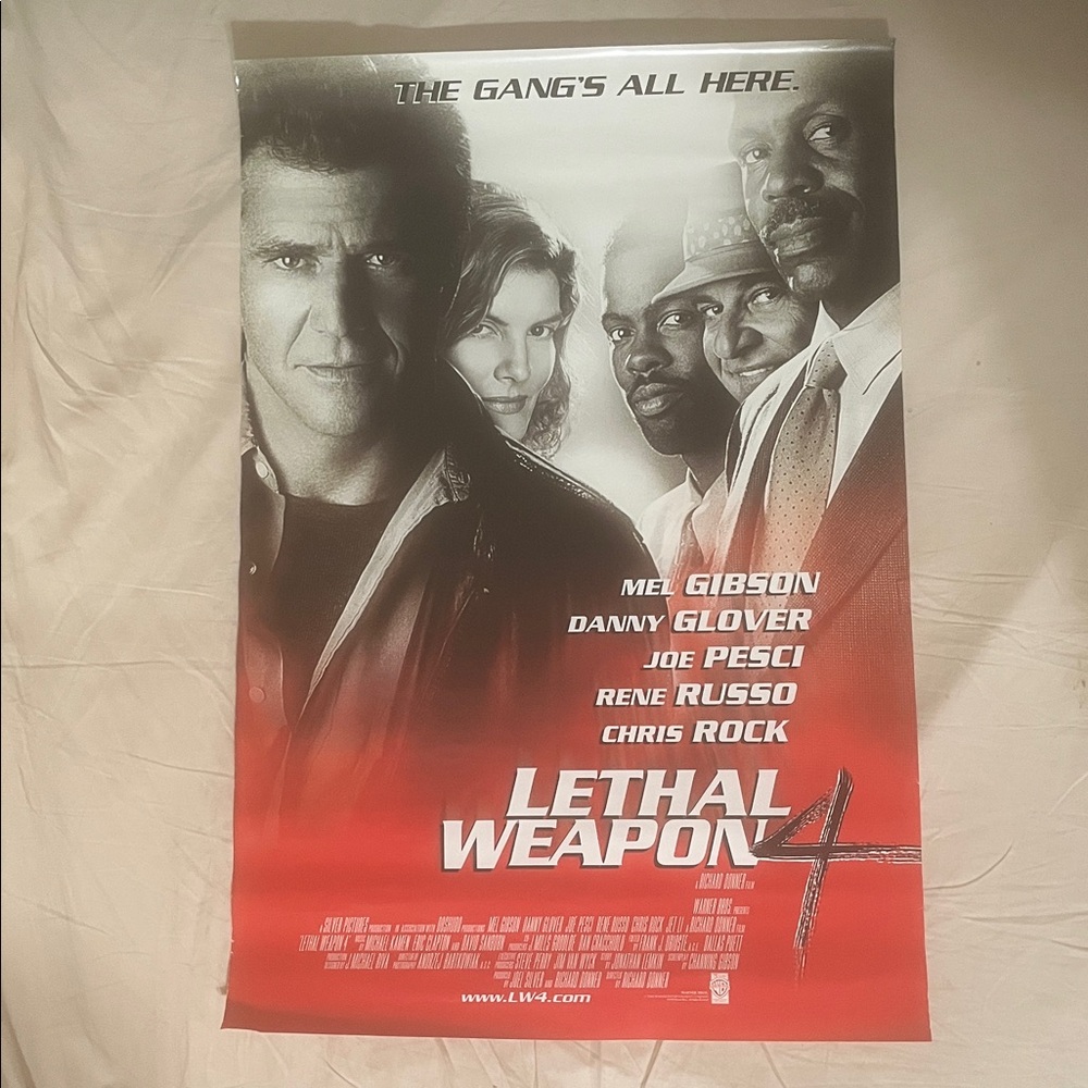 Lethal Weapon 4 Movie Poster 17x25 Great ORIGIN Single Sided 1998 Mel Gibson
